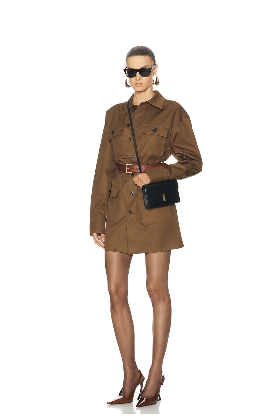 [TOP] Yves Saint Laurent YSL Cassandre-plaque Envelope Belt Bag Calfskin 19x12x3.5cm - Black&GWH