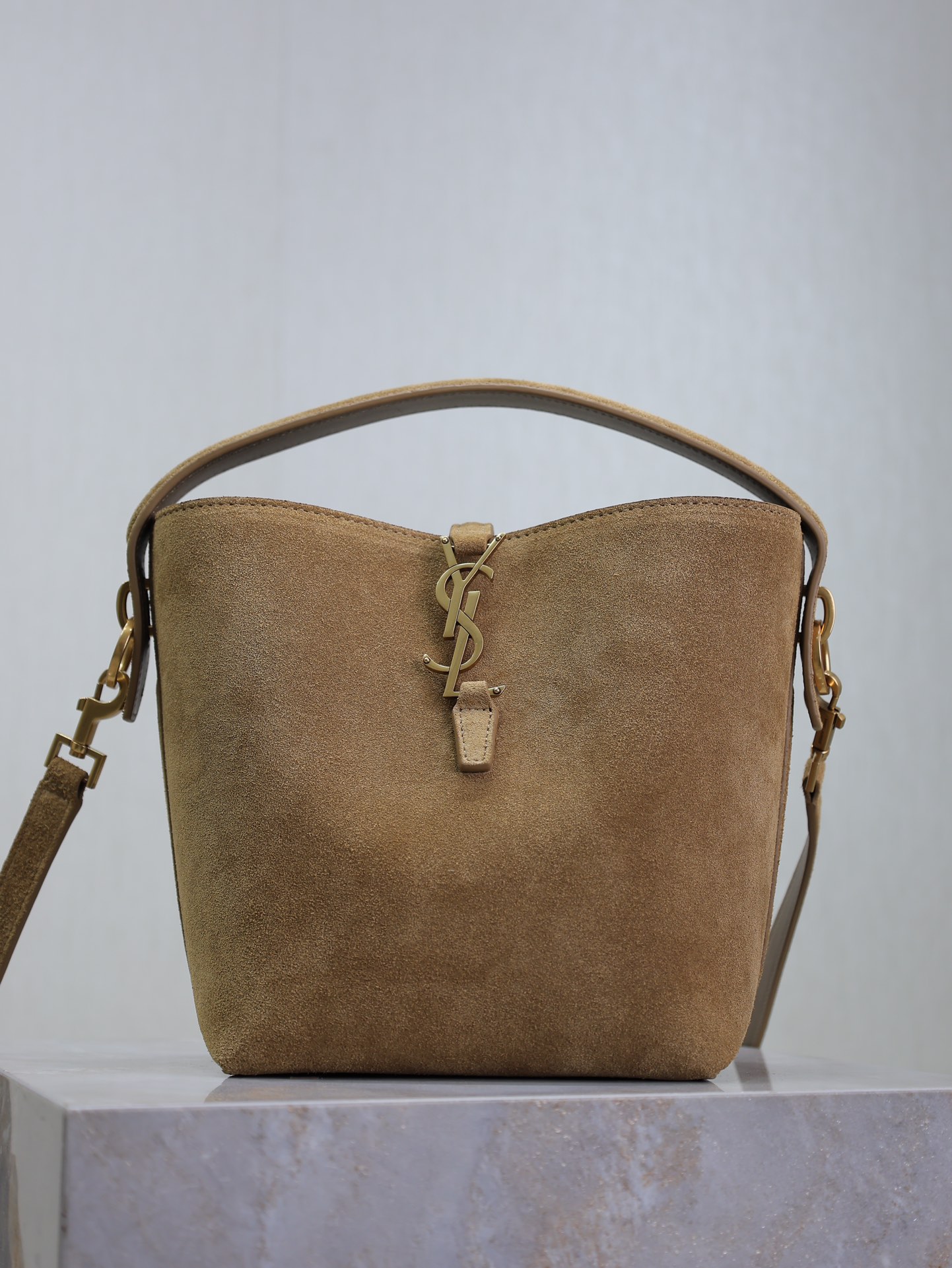 [TOP] Yves Saint Laurent YSL Le 37 in Suede 17×20×13cm/26×20×12cm - Golden Leaf&GHW