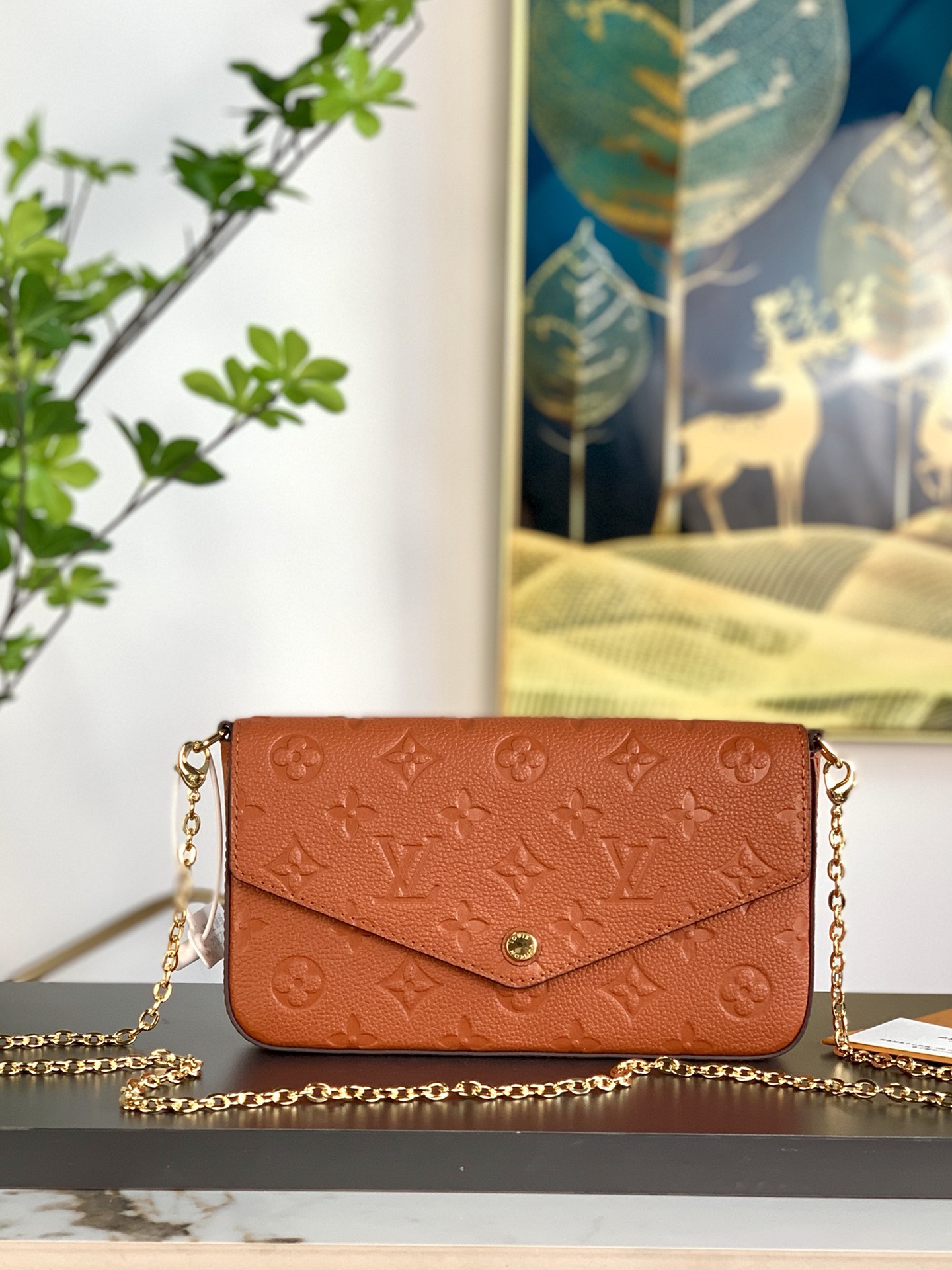 [TOP] Louis Vuitton LV Pochette Félicie Bag Monogram Empreinte Leather 21X12X3cm - Brown