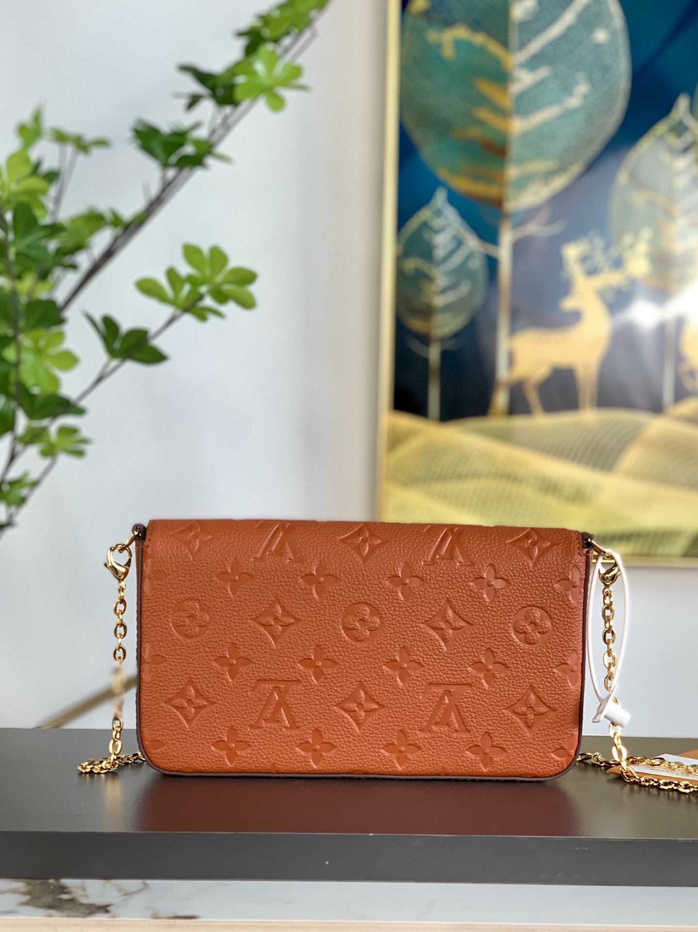 [TOP] Louis Vuitton LV Pochette Félicie Bag Monogram Empreinte Leather 21X12X3cm - Brown