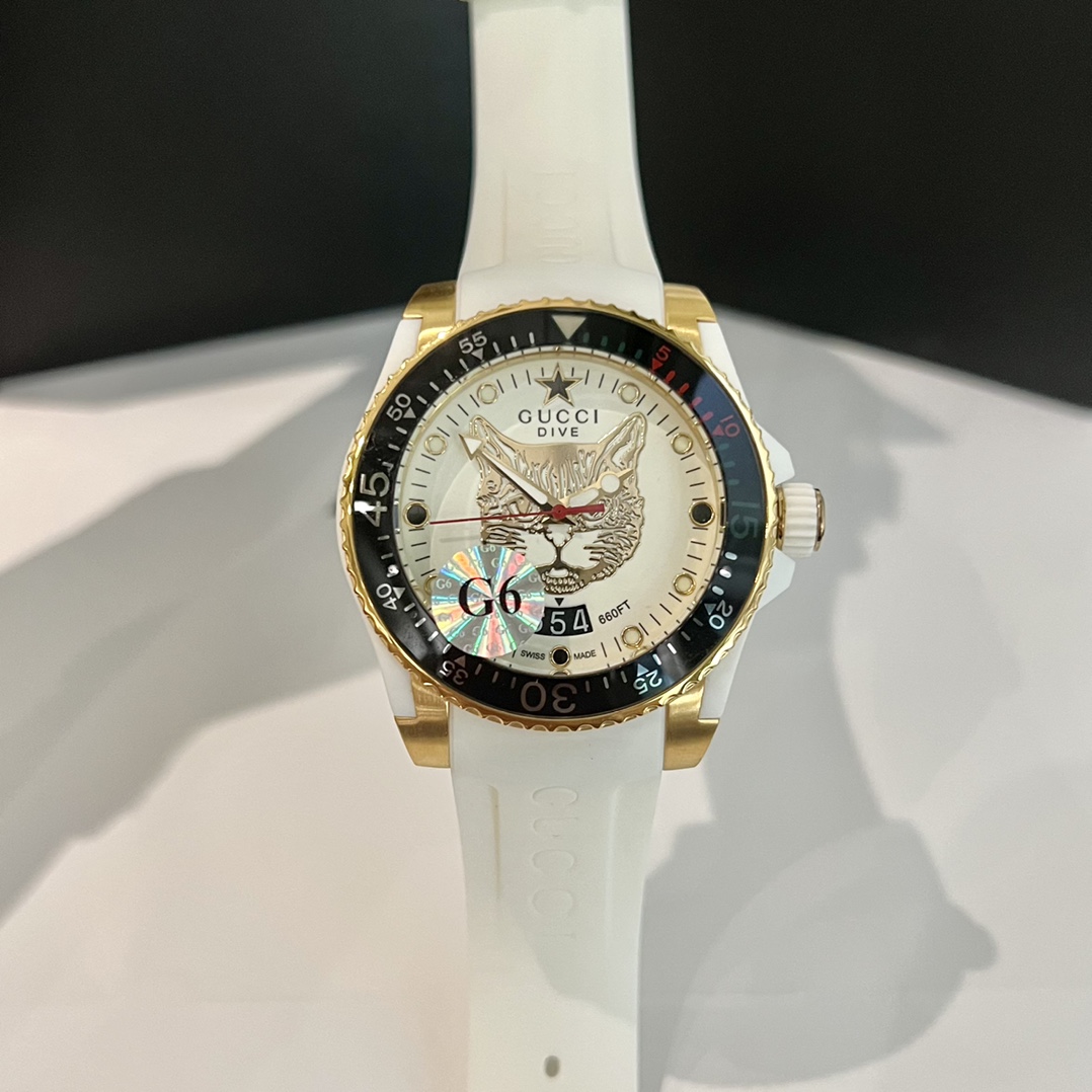 [TOP] GUCCI Watch with Cat Pattern 40mm - White