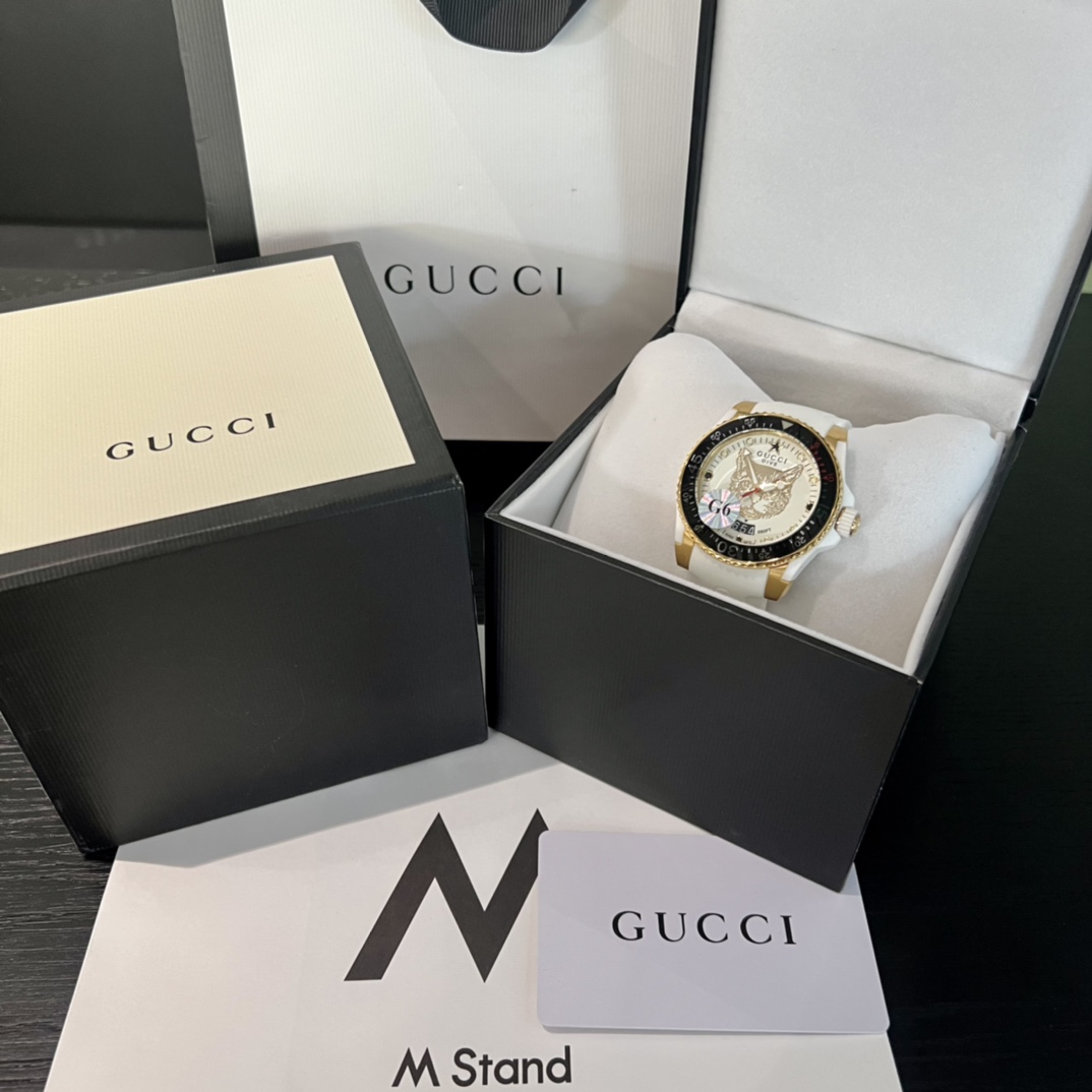[TOP] GUCCI Watch with Cat Pattern 40mm - White