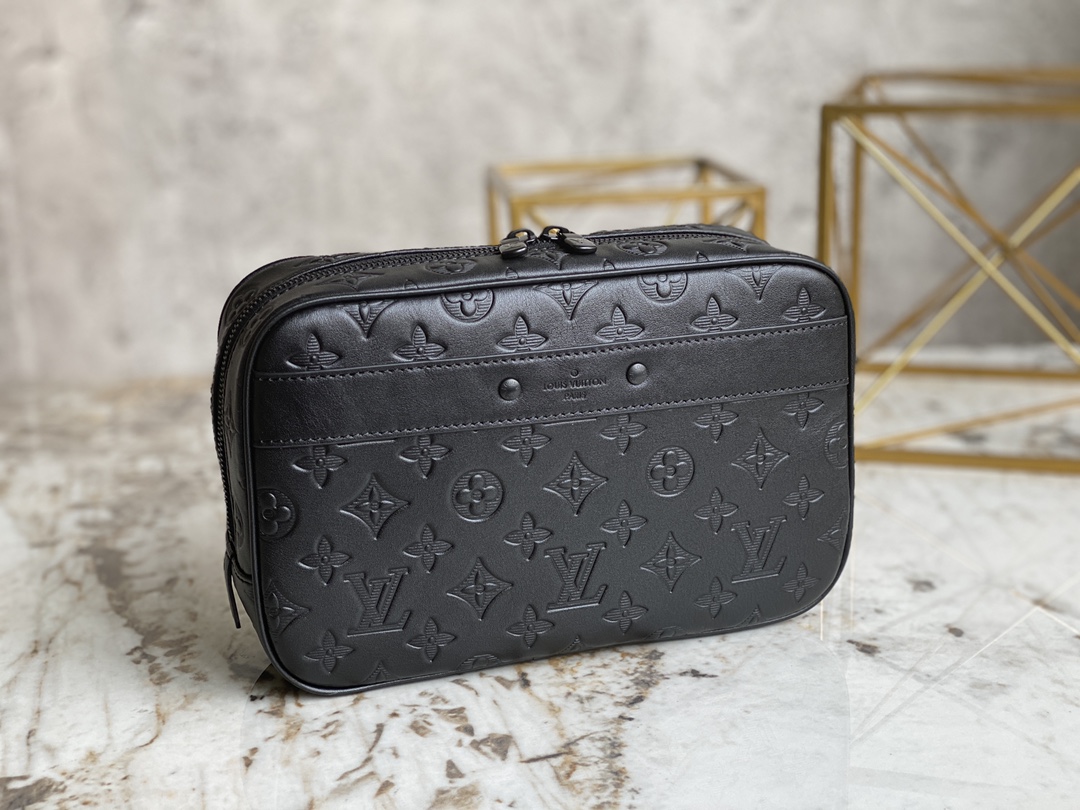 [TOP] Louis Vuitton LV Clutch Toiletry Bag in Monogram Shadow Leather 26x17x7cm - Black