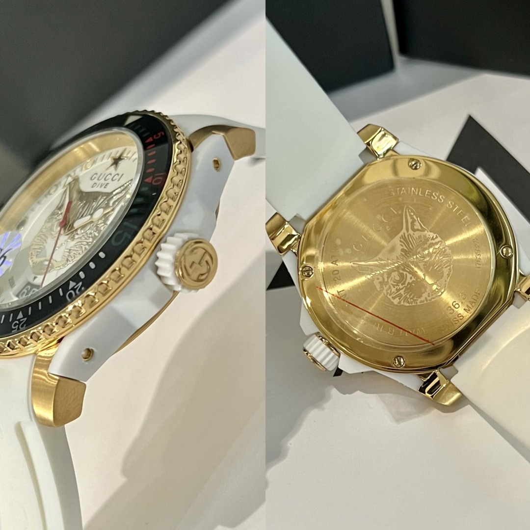 [TOP] GUCCI Watch with Cat Pattern 40mm - White