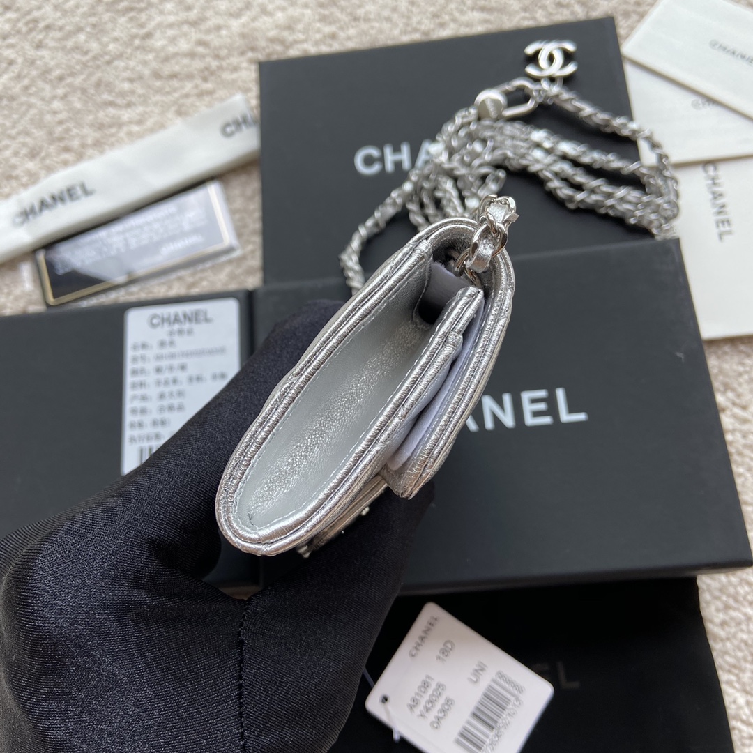 [TOP] CHANEL Small Chain Card Bag Sheepskin 11×7cm -  2 Colour