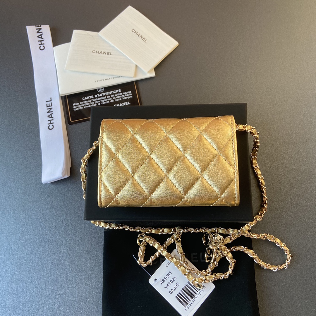 [TOP] CHANEL Small Chain Card Bag Sheepskin 11×7cm -  2 Colour