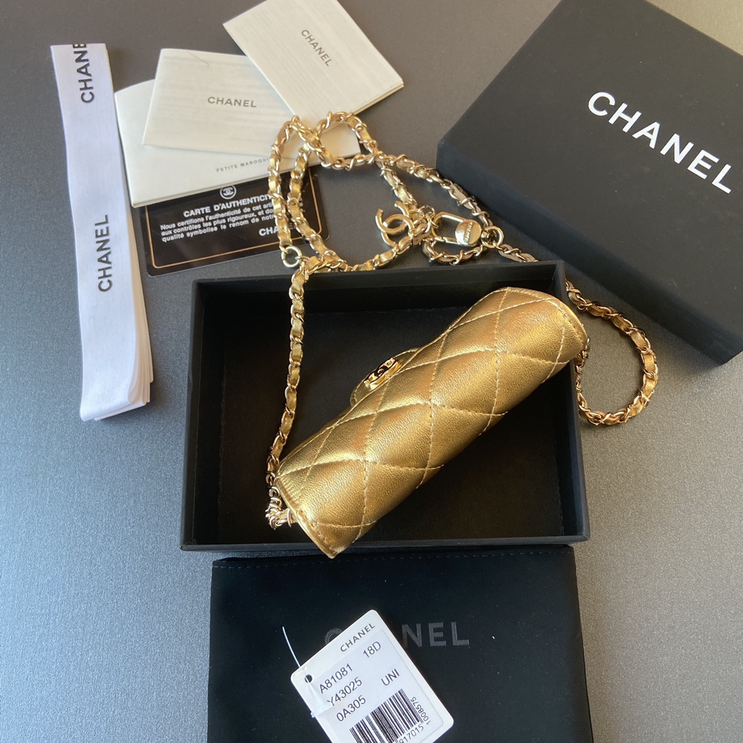 [TOP] CHANEL Small Chain Card Bag Sheepskin 11×7cm -  2 Colour