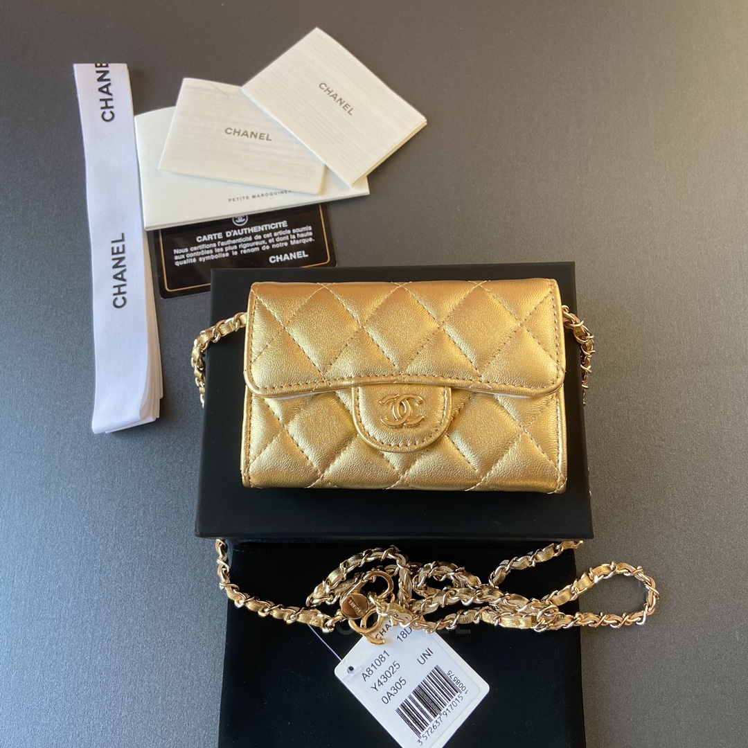 [TOP] CHANEL Small Chain Card Bag Sheepskin 11×7cm -  2 Colour