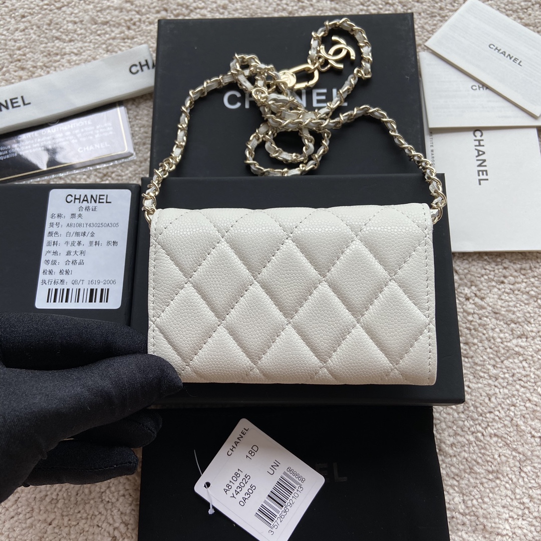 [TOP] CHANEL Small Chain Card Bag Cowhide 11×7cm -  2 Colour