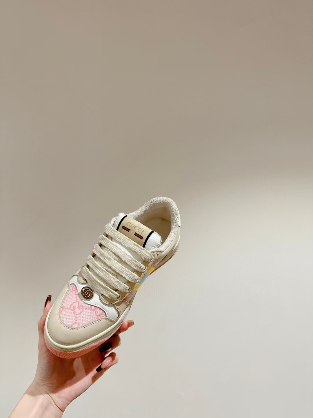 [TOP] GUCCI GG Casual Shoes - Pink and Beige