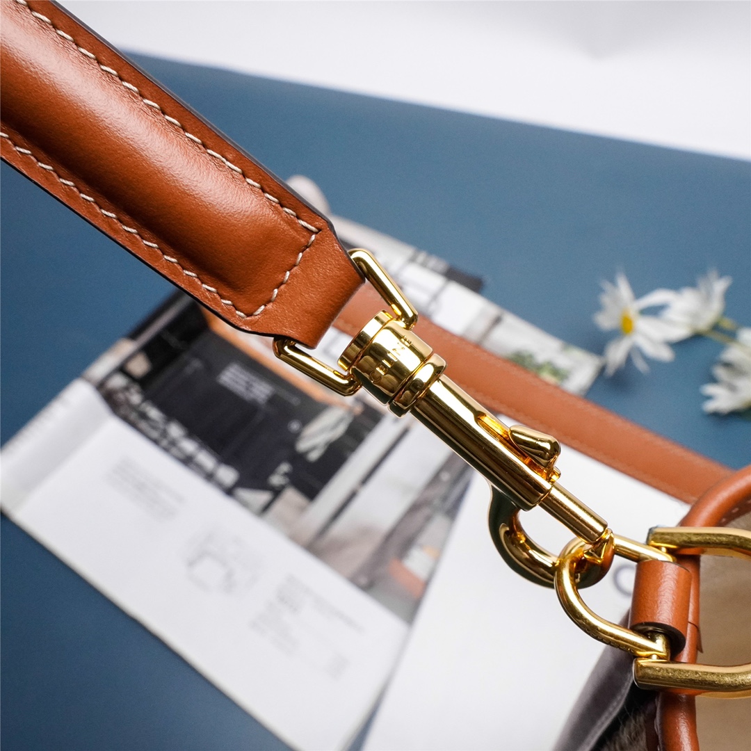 [TOP] CELINE Wool Textile Fabric with Cow Leather Bucket 16 Bag 23 X 25 X 23cm - Brown and White