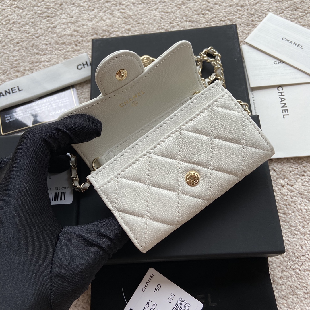 [TOP] CHANEL Small Chain Card Bag Cowhide 11×7cm -  2 Colour