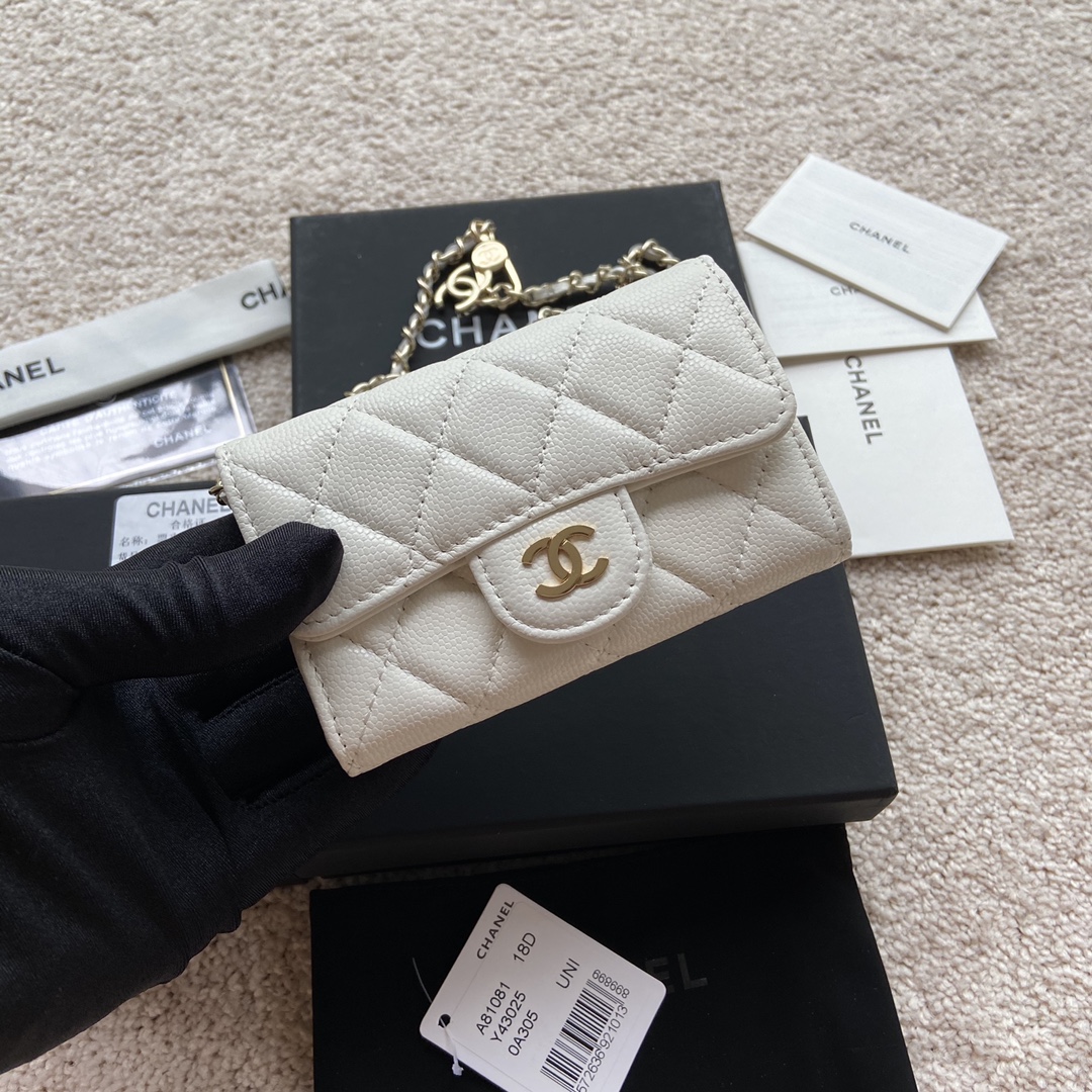 [TOP] CHANEL Small Chain Card Bag Cowhide 11×7cm -  2 Colour