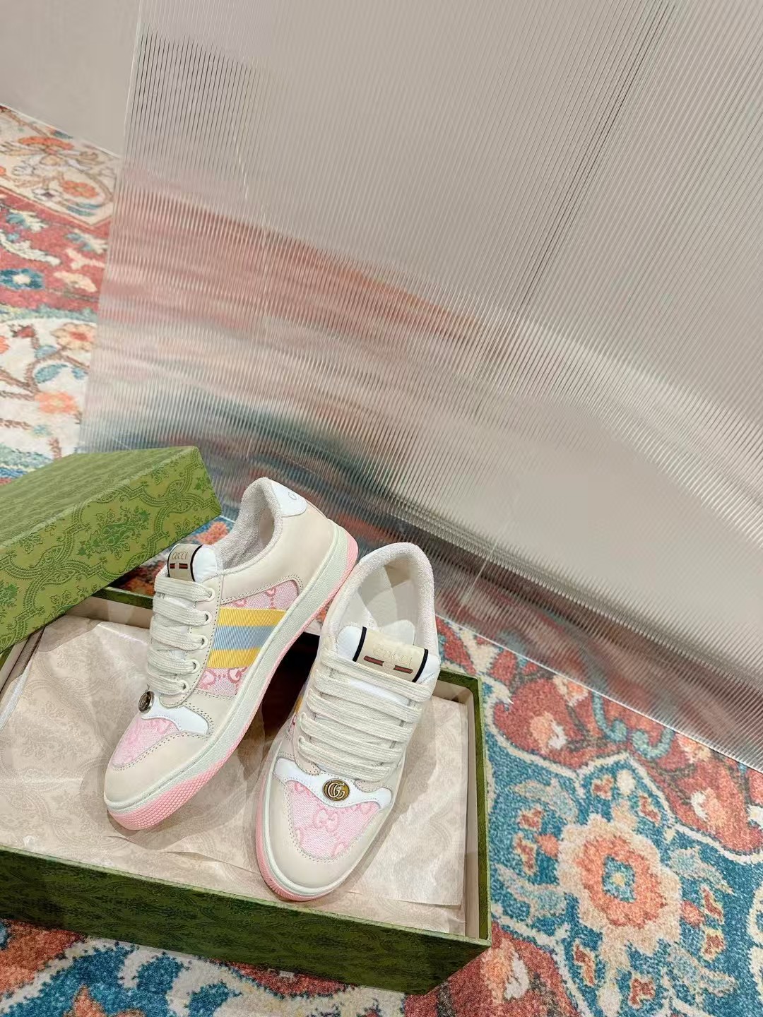 [TOP] GUCCI GG Casual Shoes - Pink and Beige