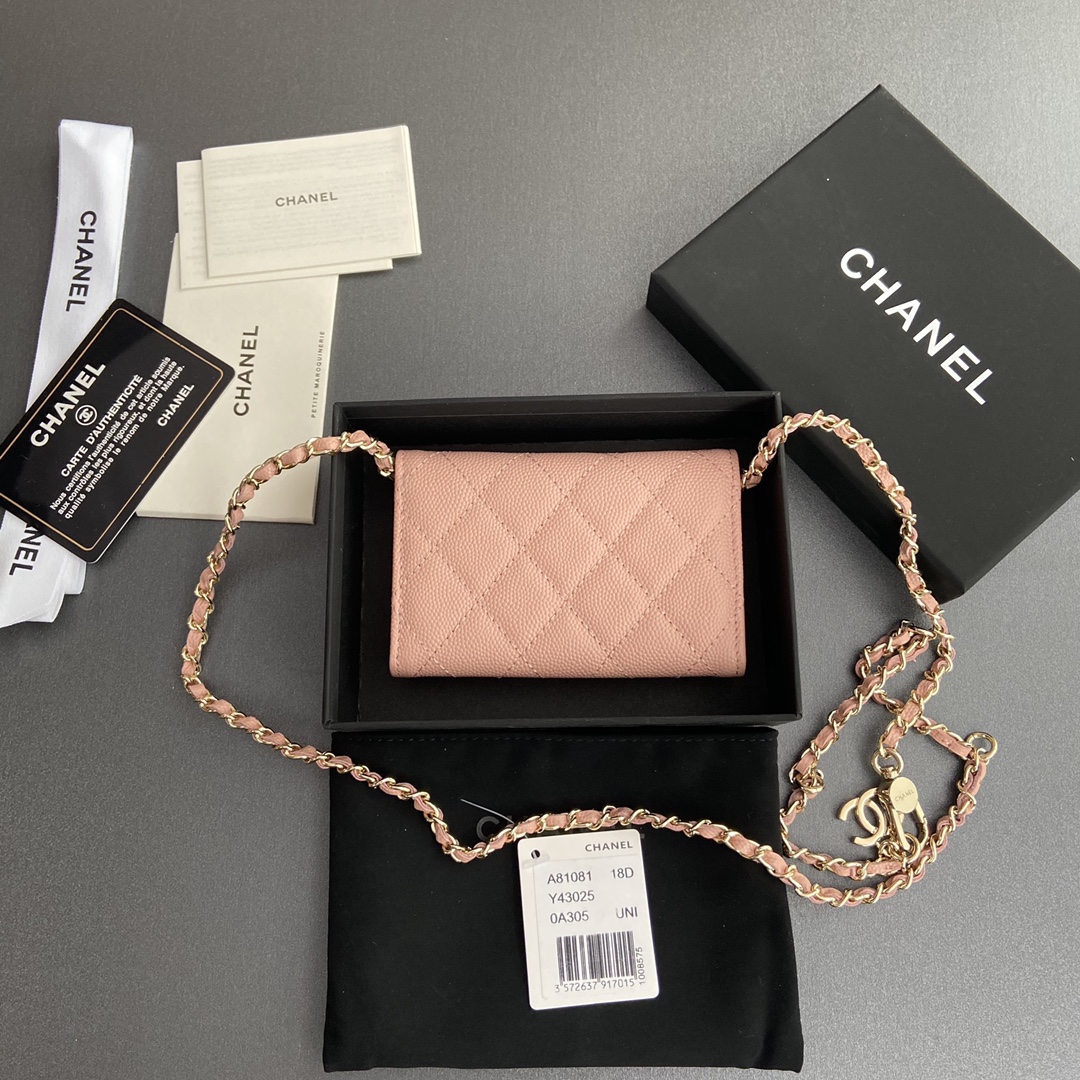 [TOP] CHANEL Small Chain Card Bag Cowhide 11×7cm -  2 Colour