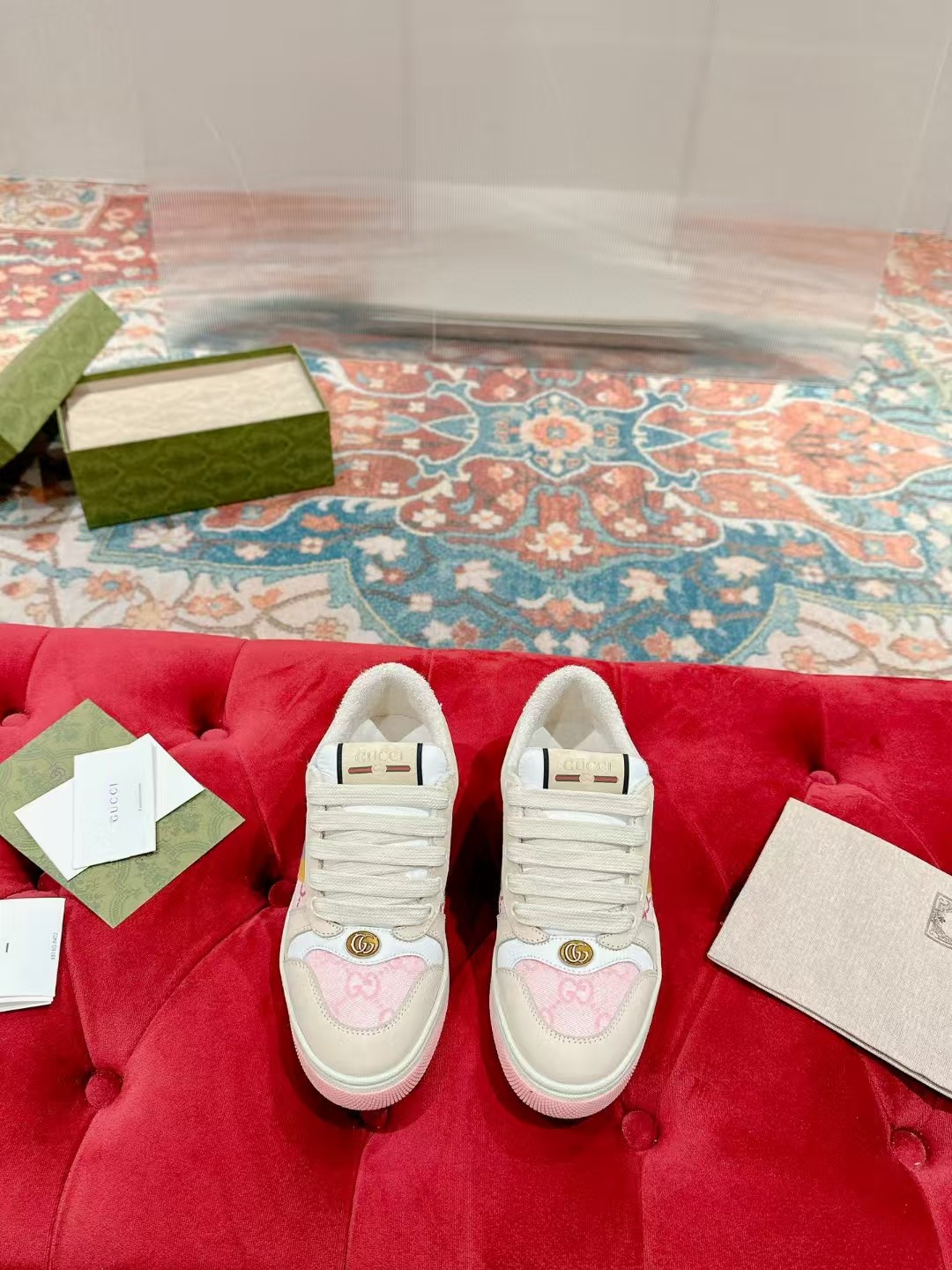 [TOP] GUCCI GG Casual Shoes - Pink and Beige
