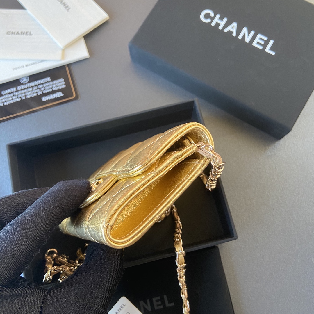 [TOP] CHANEL Small Chain Card Bag Sheepskin 11×7cm -  2 Colour