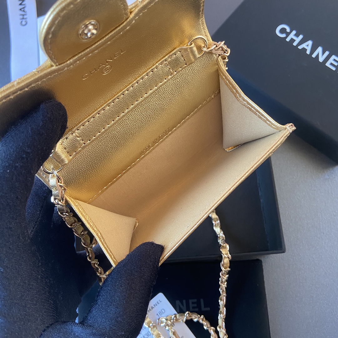 [TOP] CHANEL Small Chain Card Bag Sheepskin 11×7cm -  2 Colour