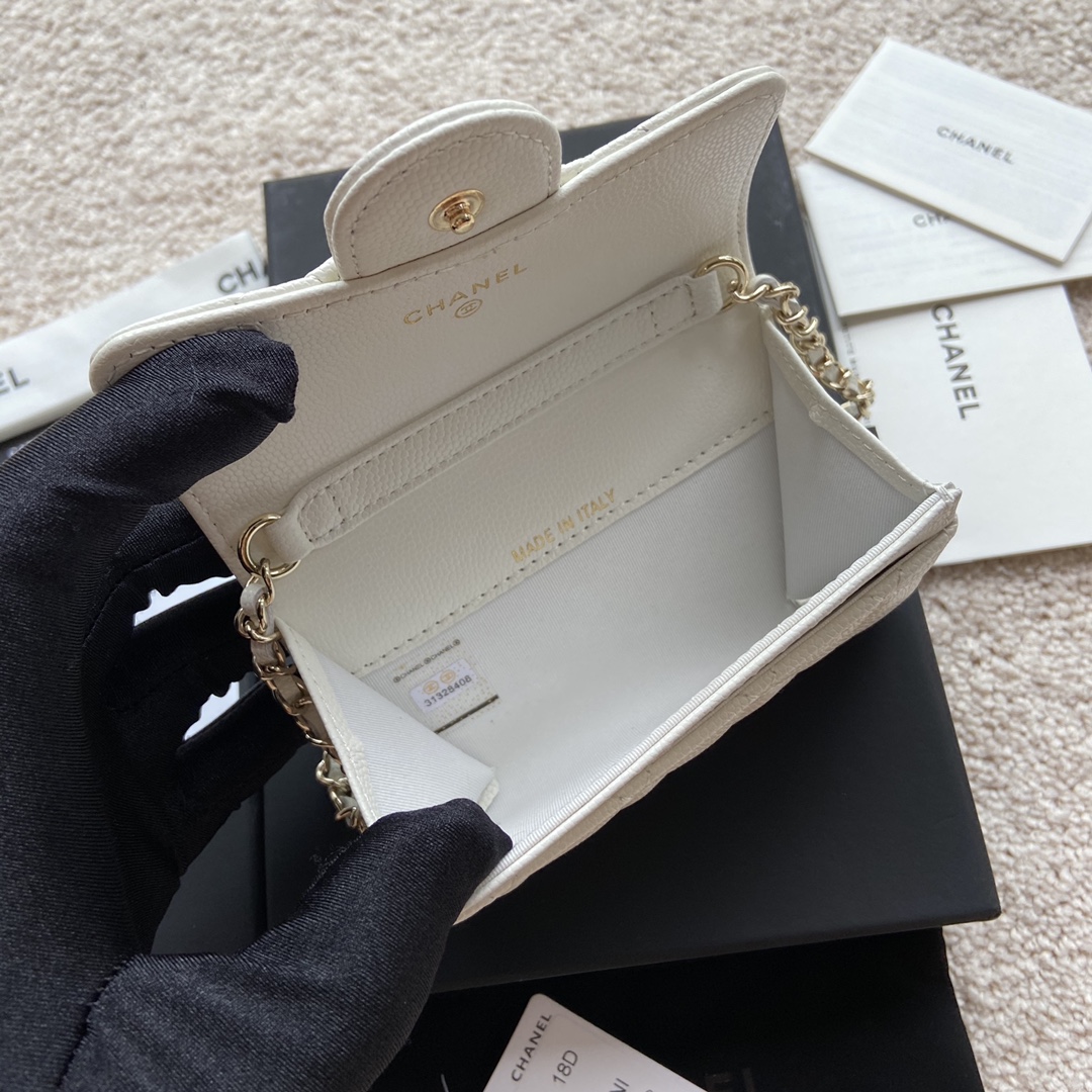 [TOP] CHANEL Small Chain Card Bag Cowhide 11×7cm -  2 Colour