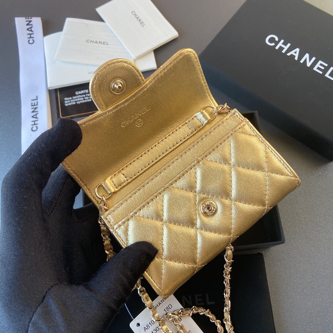 [TOP] CHANEL Small Chain Card Bag Sheepskin 11×7cm -  2 Colour