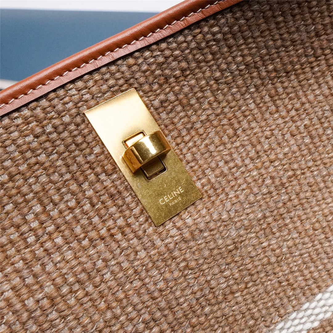 [TOP] CELINE Wool Textile Fabric with Cow Leather Bucket 16 Bag 23 X 25 X 23cm - Brown and White