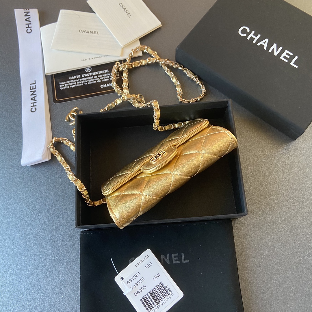[TOP] CHANEL Small Chain Card Bag Sheepskin 11×7cm -  2 Colour