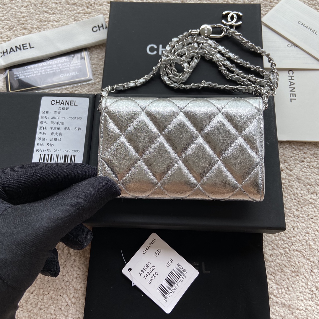 [TOP] CHANEL Small Chain Card Bag Sheepskin 11×7cm -  2 Colour