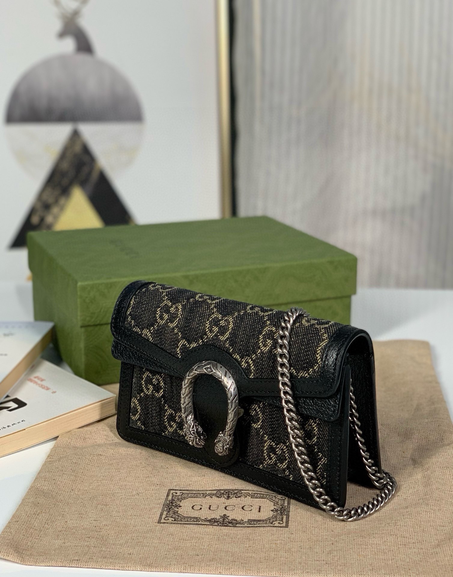 [TOP] GUCCI Dionysus Bag Mini Chain Bag 16.5x10x4cm - Black