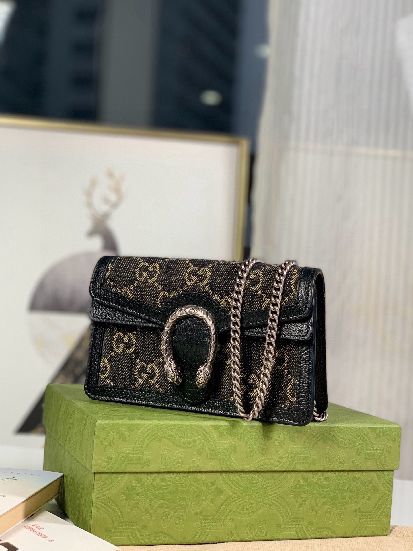 [TOP] GUCCI Dionysus Bag Mini Chain Bag 16.5x10x4cm - Black