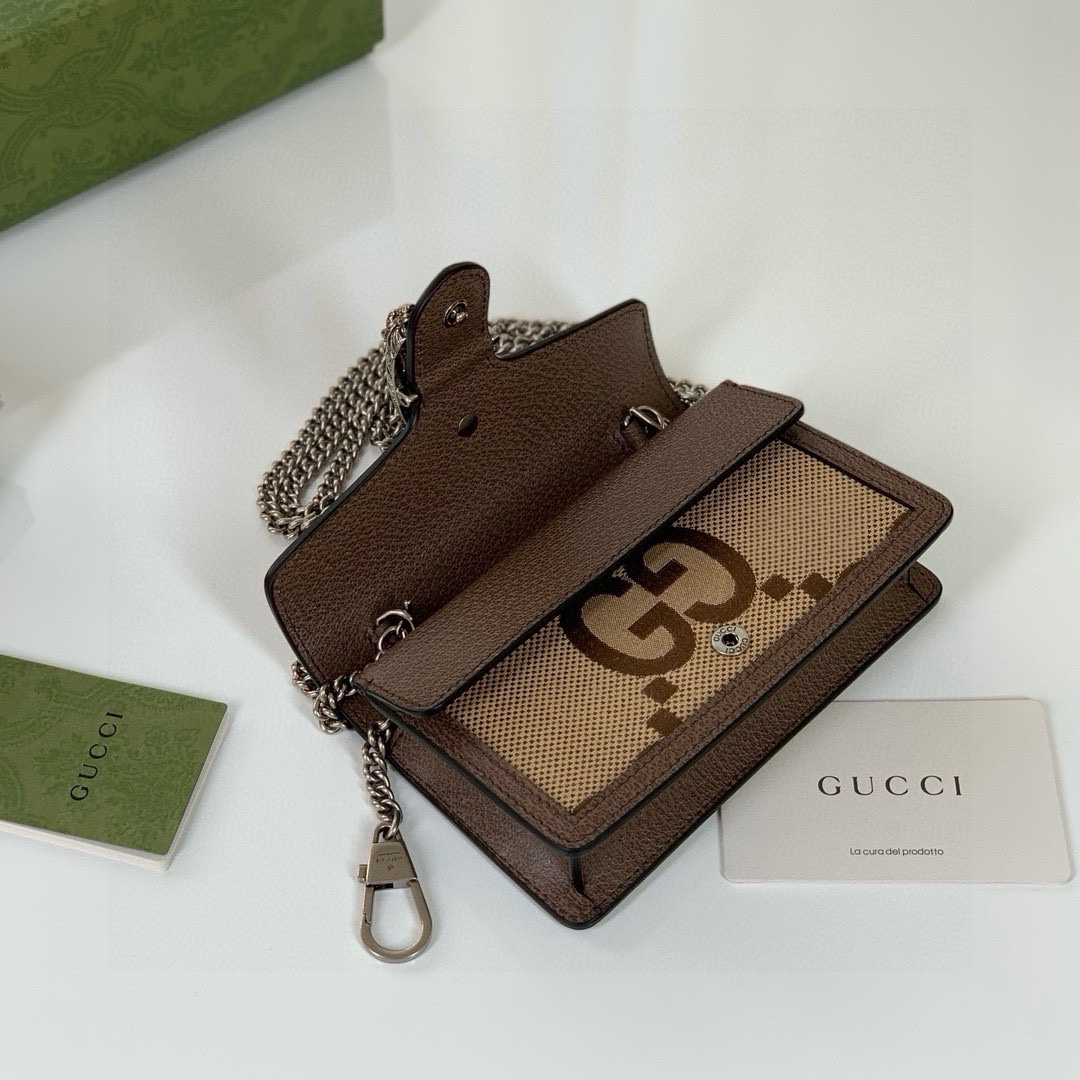 [TOP] GUCCI Dionysus Bag GG Mini Chain Bag 16.5x10x4cm - Brown