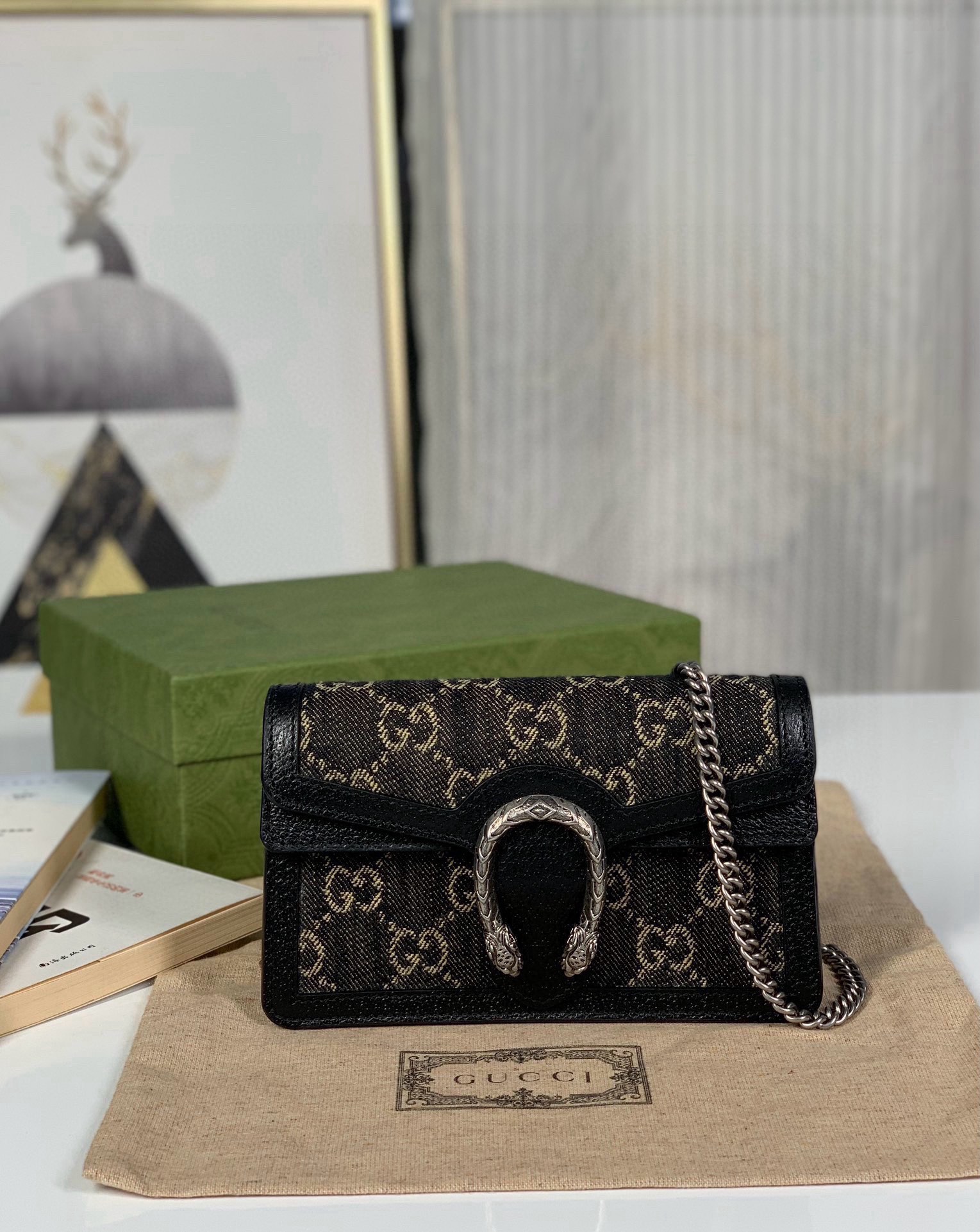 [TOP] GUCCI Dionysus Bag Mini Chain Bag 16.5x10x4cm - Black