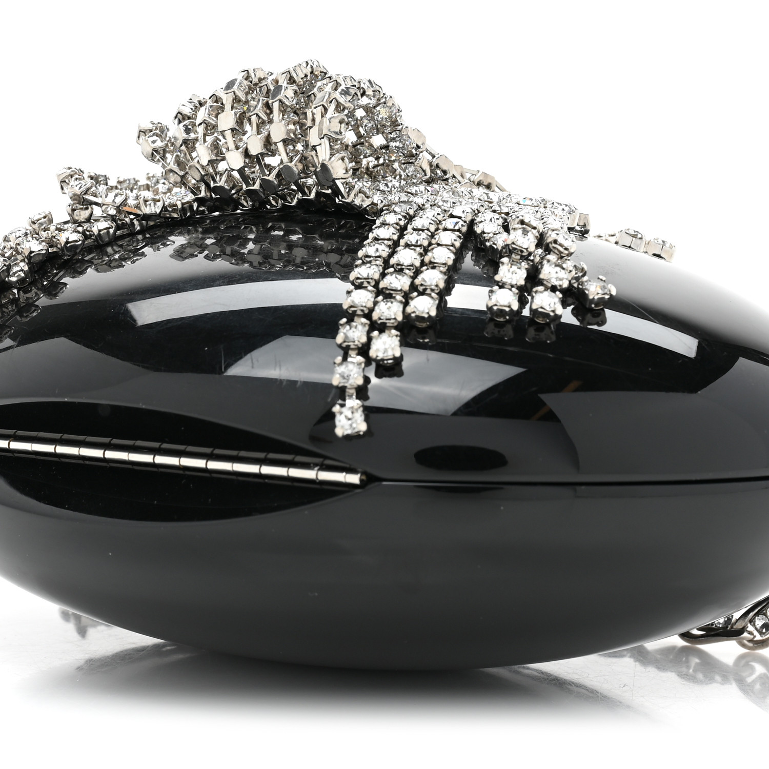 [TOP] CHANEL Resin Crystal Chain Fringe CC Oval Minaudière 19.5×15×5cm  - Black