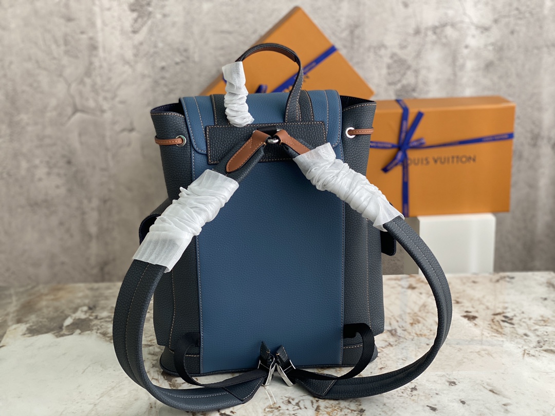 [TOP] Louis Vuitton LV Men's Christopher Backpack Taurillon Leather 32x39x12cm - Denim