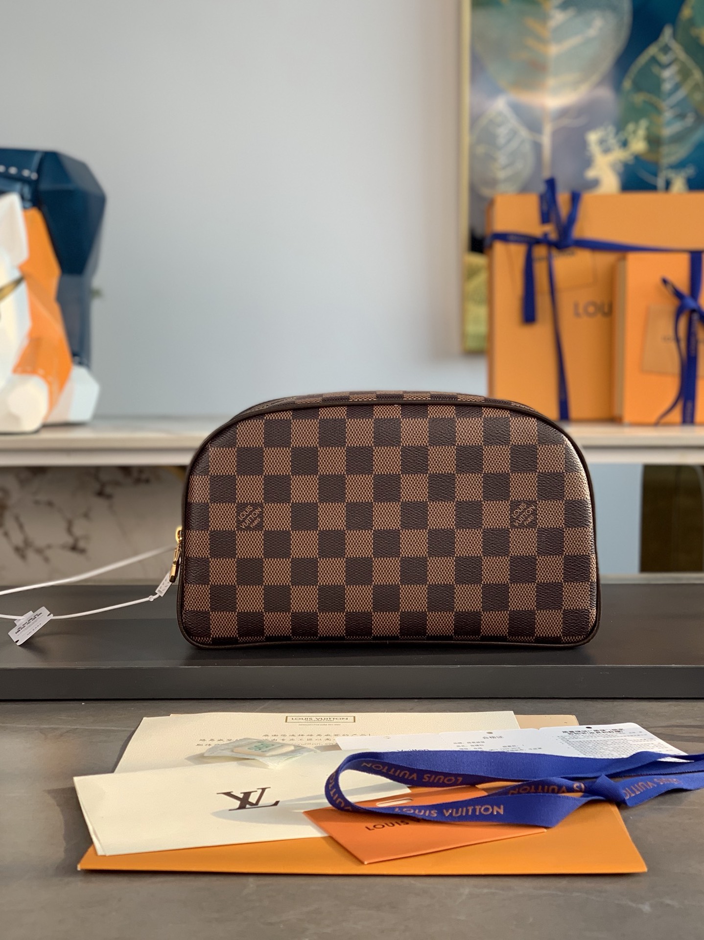 [TOP] Louis Vuitton LV Damier Canvas Bag 25.5x17x9cm - Brown