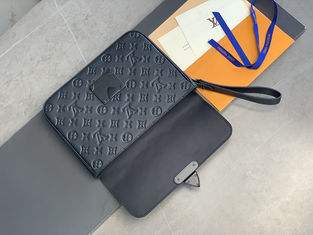 [TOP] Louis Vuitton LV S Lock 4A Bag Monogram Embossed Taurillon Leather 27x21x3.5cm - Black