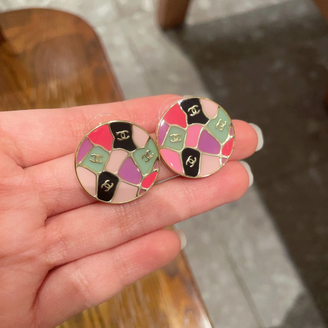 [TOP] CHANEL CC Earrings- Black and Pink