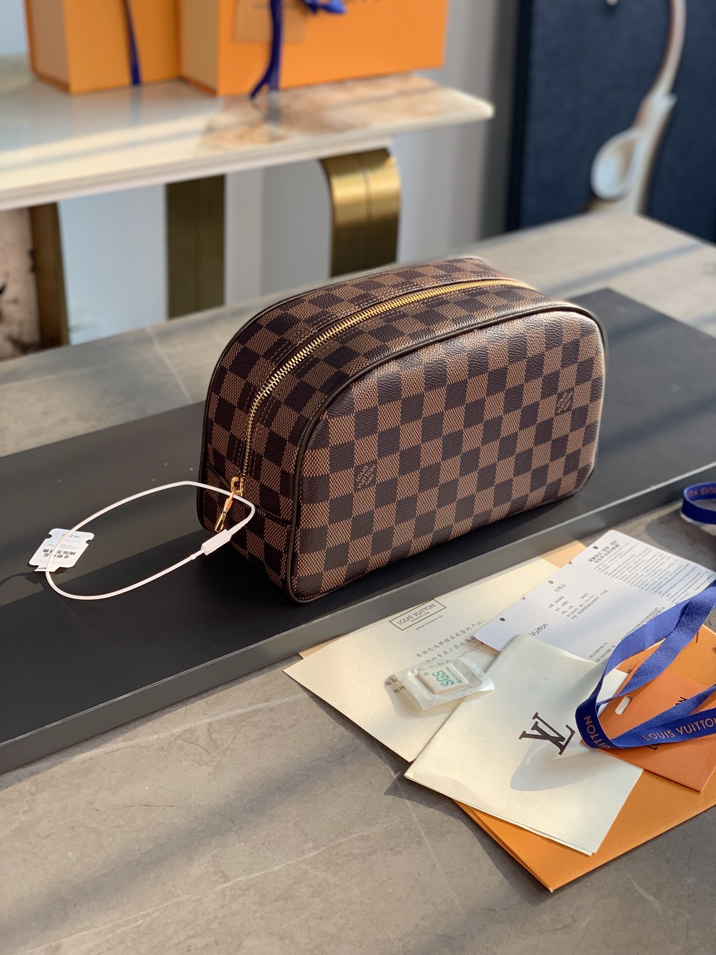 [TOP] Louis Vuitton LV Damier Canvas Bag 25.5x17x9cm - Brown