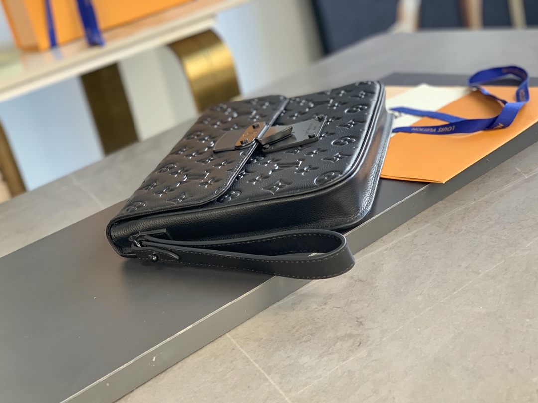 [TOP] Louis Vuitton LV S Lock 4A Bag Monogram Embossed Taurillon Leather 27x21x3.5cm - Black