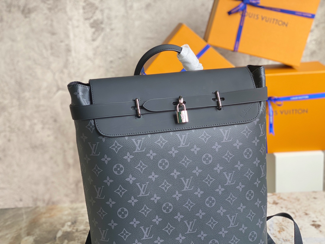 [TOP] Louis Vuitton LV Men's Steamer Backpack Epi Leather 32x45x16cm - Black