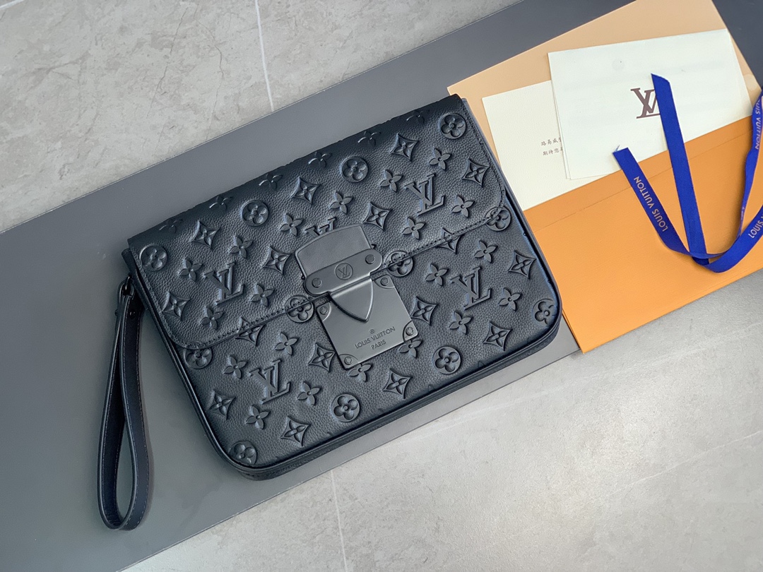 [TOP] Louis Vuitton LV S Lock 4A Bag Monogram Embossed Taurillon Leather 27x21x3.5cm - Black