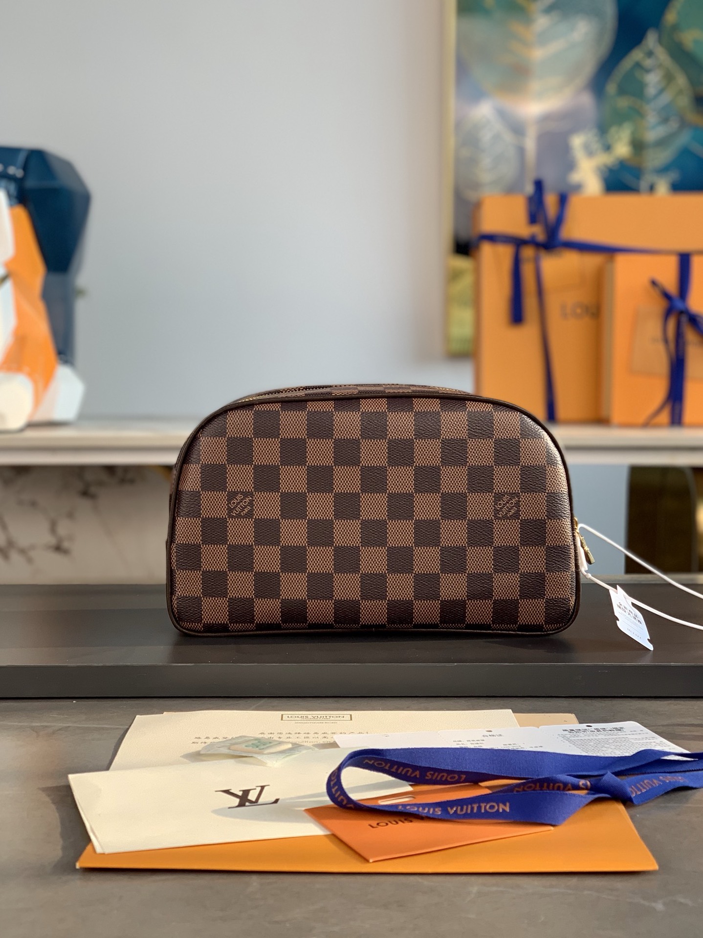 [TOP] Louis Vuitton LV Damier Canvas Bag 25.5x17x9cm - Brown