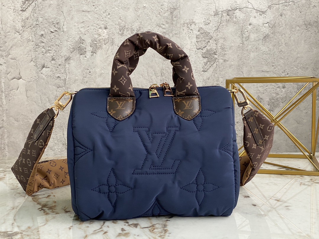 [TOP] Louis Vuitton LV Speedy Bandoulière 25 Bag Econyl/Mini Monogram 25x19x15cm - Light Blue/Dark Blue