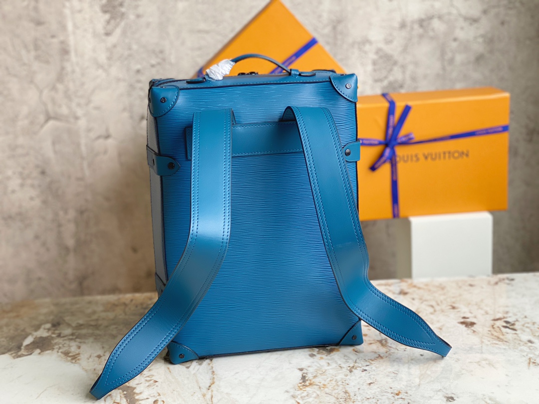 [TOP] Louis Vuitton LV Men's Backpack Monogram Coated Canvas/Cowhide Trim 26x37x14cm - Blue