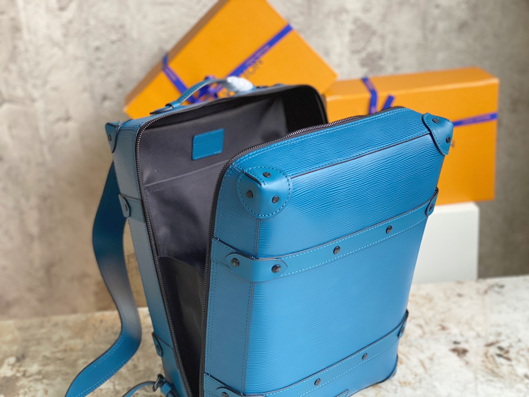 [TOP] Louis Vuitton LV Men's Backpack Monogram Coated Canvas/Cowhide Trim 26x37x14cm - Blue