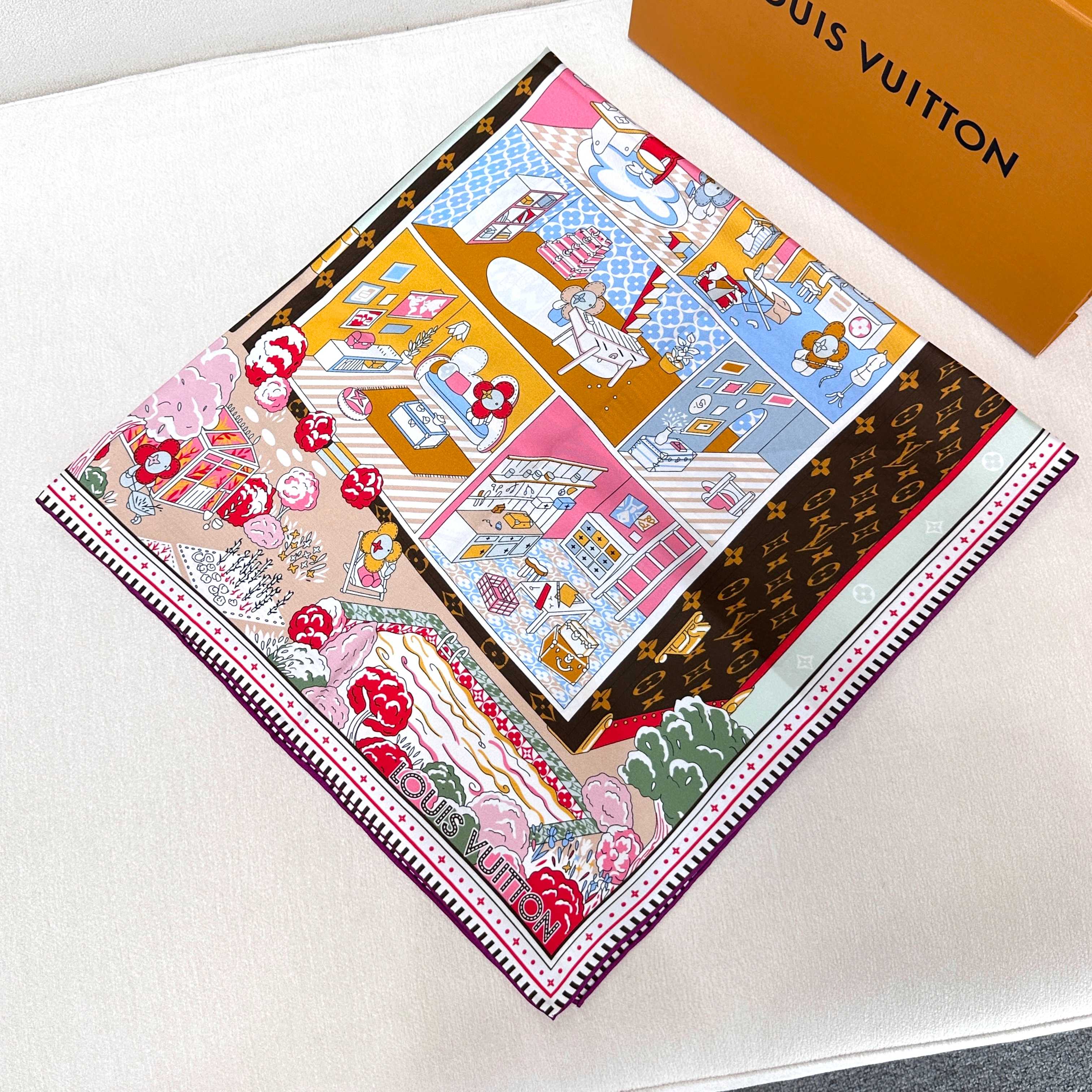 [TOP] Louis Vuitton LV Monogram Square Scarf 90 x 90 cm - Pink