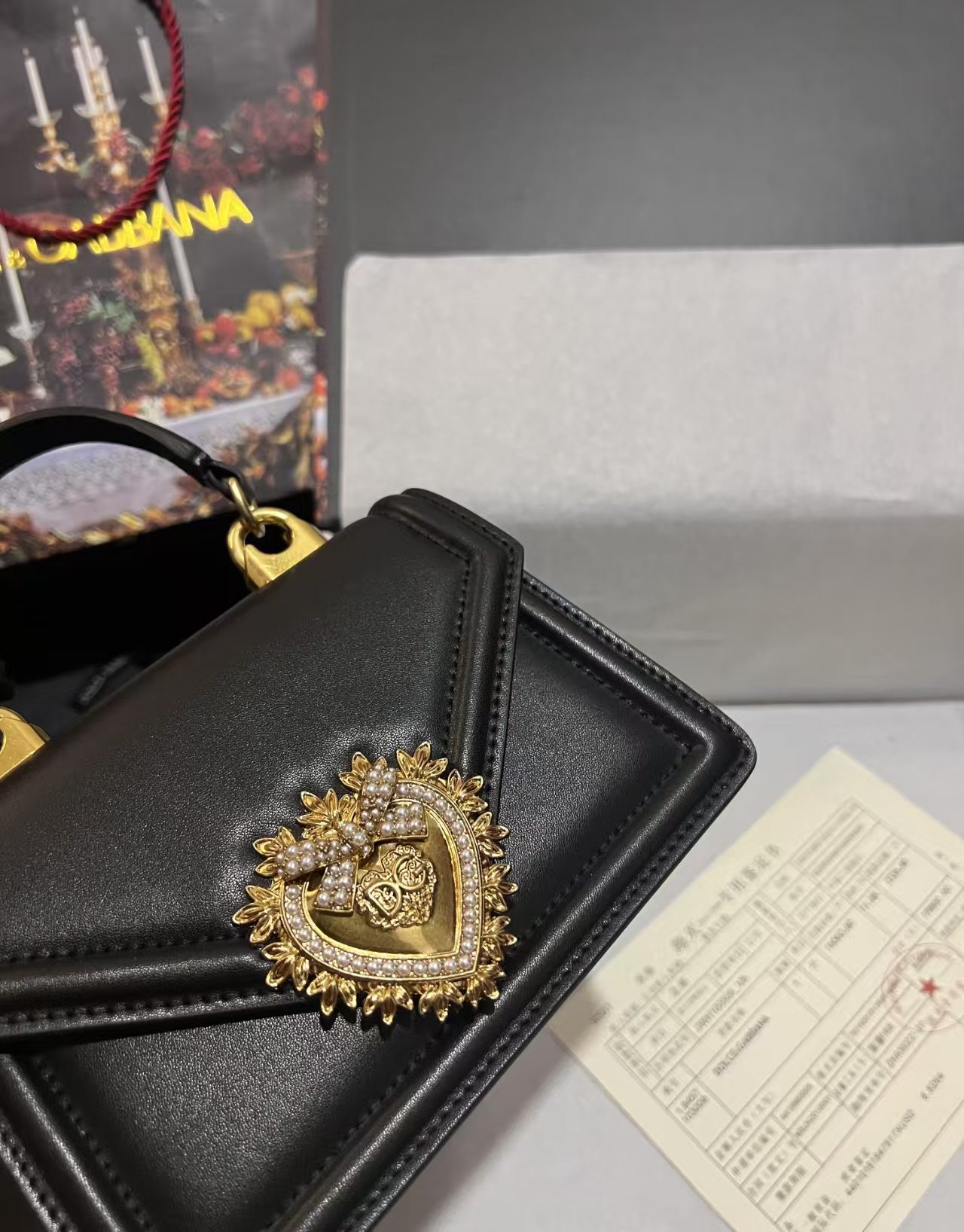 [TOP] Dolce & Gabbana D&G Devotion Tote Handle Bag 19x13.5x4cm - Black