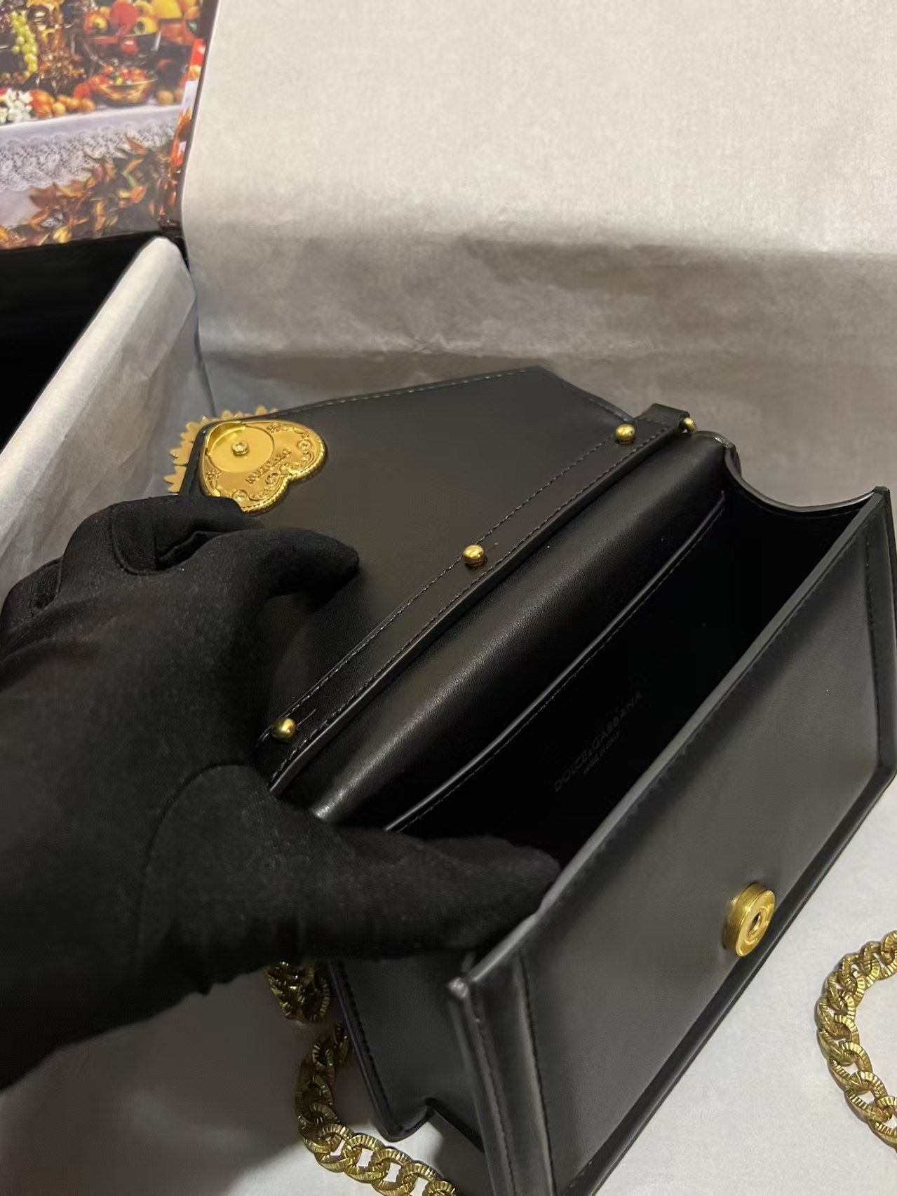 [TOP] Dolce & Gabbana D&G Devotion Tote Handle Bag 19x13.5x4cm - Black