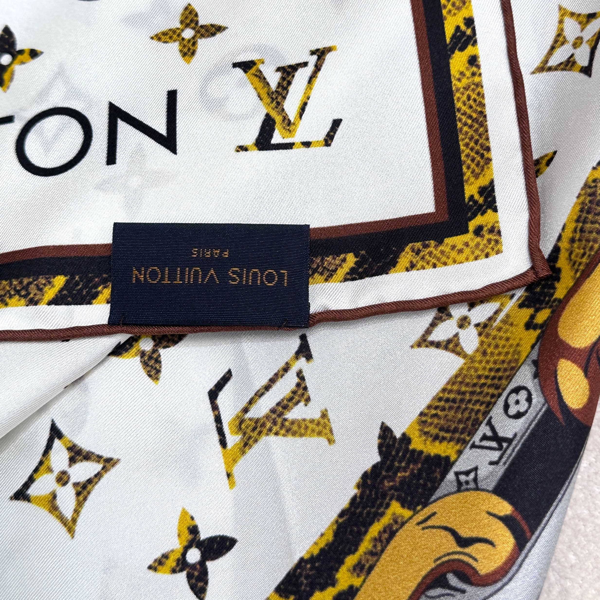 [TOP] Louis Vuitton LV Monogram Square Scarf 90 x 90 cm - White