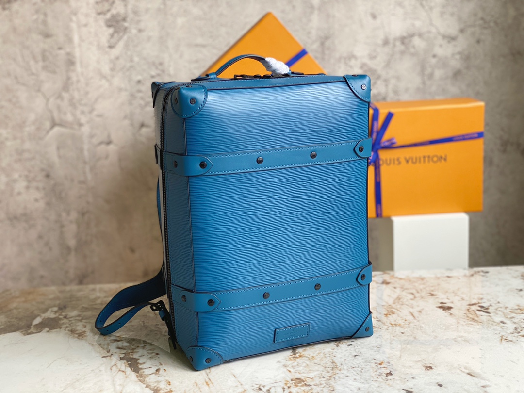 [TOP] Louis Vuitton LV Men's Backpack Monogram Coated Canvas/Cowhide Trim 26x37x14cm - Blue