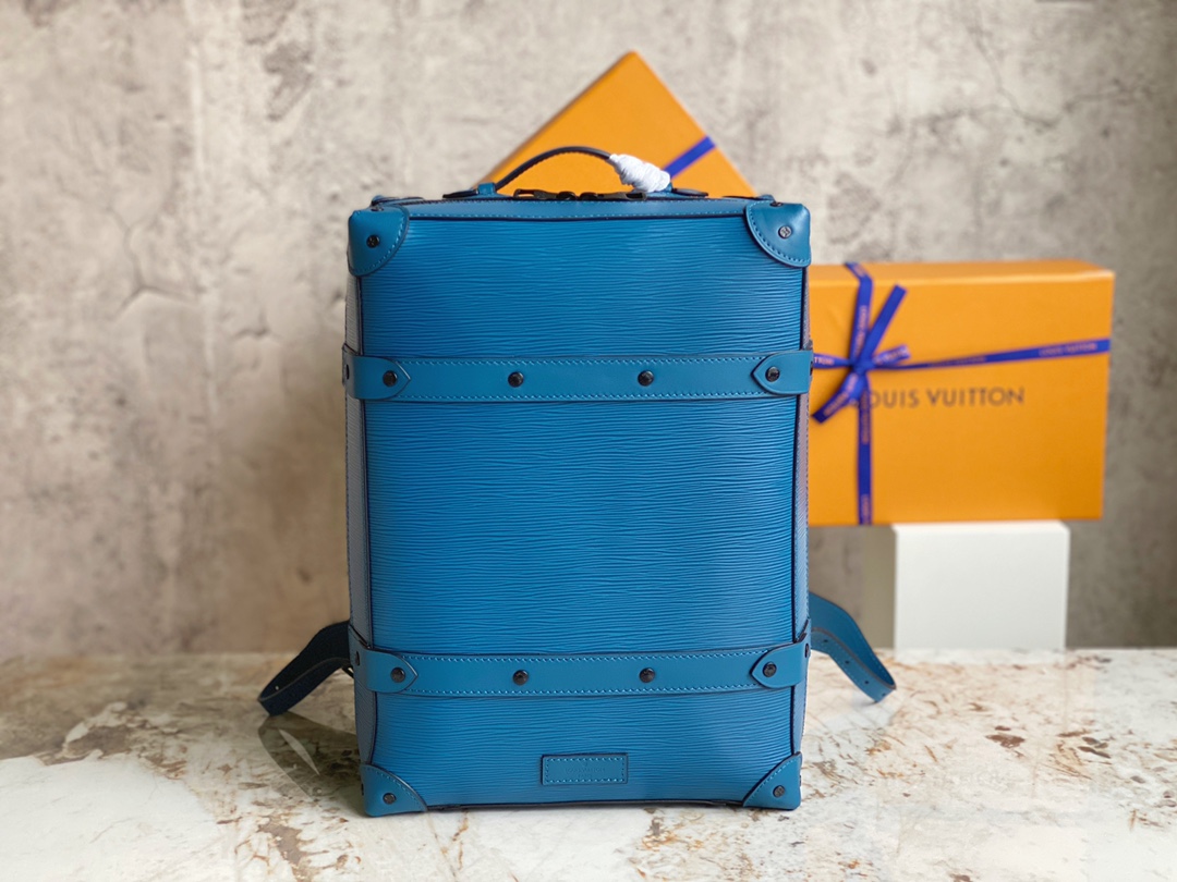 [TOP] Louis Vuitton LV Men's Backpack Monogram Coated Canvas/Cowhide Trim 26x37x14cm - Blue